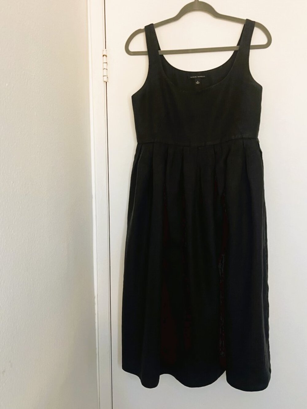 Banana Republic Dark Charcoal Linen Dress Size 8 Silk Lining Gathered
